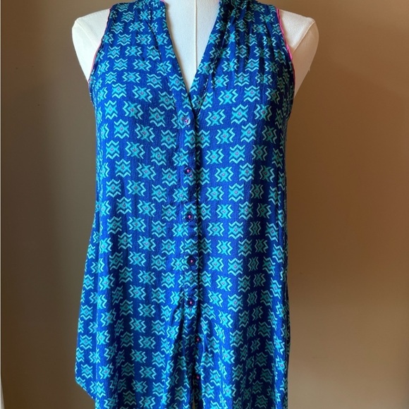 Maeve Tops - Maeve Blue Button Down Shirt with Mandarin Collar